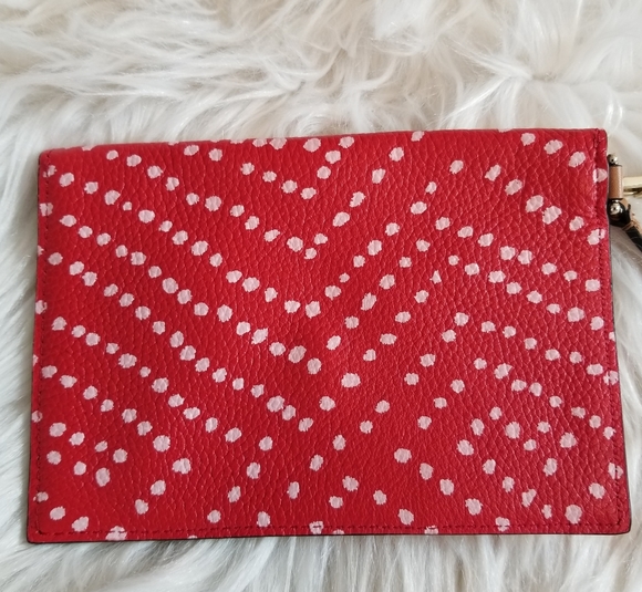 DVF Red and Pink Polka Dot Leather Envelope Wristlet - Picture 5 of 15